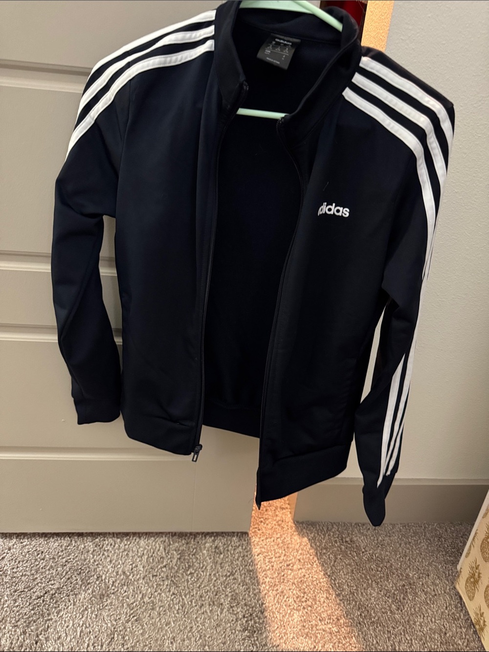 adidas Black Jacket with White Three-Stripes Track Top